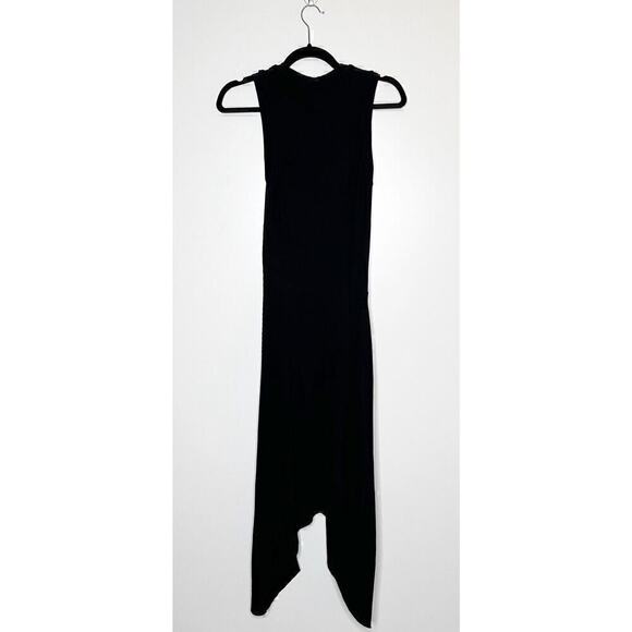 AllSaints Ribbed Knit Gia Asymmetric Midi Dress Women's Black Size 2 - Picture 7 of 9